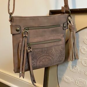 Tan/taupe faux leather crossbody bag